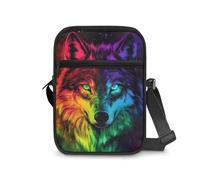 Dngkaoje Borsa a tracolla da donna, borsa a tracolla da viaggio, mini portafoglio con cerniera e tracolla regolabile, Lupo colorato, L7xW2xH9 inches