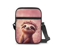Dngkaoje Borsa a tracolla da donna, borsa a tracolla da viaggio, mini portafoglio con cerniera e tracolla regolabile, Simpatico bradipo rosa, L7xW2xH9 inches