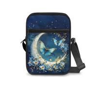 Dngkaoje Borsa a tracolla da donna, borsa a tracolla da viaggio, mini portafoglio con cerniera e tracolla regolabile, Luna Farfalla, L7xW2xH9 inches