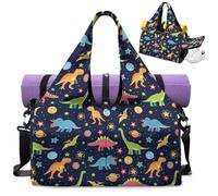 Dngkaoje Borsa da palestra con dinosauri in stile cartone animato per le donne Borse da palestra stampate con scomparti per scarpe Borsone sportivo Accessori da yoga per le donne Borsone sportivo con