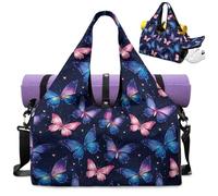 Dngkaoje Borsa da palestra con stampa a farfalla per donne, accessori per yoga, borse per tappetino con scomparto per scarpe da pilates borsa portaoggetti blu rosa stampa farfalla borsone sportivo
