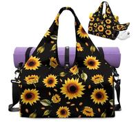 Dngkaoje Borsa da yoga con girasole con scomparto per scarpe, borsa da palestra resistente con supporto per tappetino da yoga, borsone sportivo con cerniera, borsone sportivo con stampa floreale
