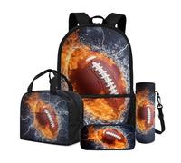 Dngkaoje Set 4 in 1 zaino per la scuola per bambini con borsa termica per il pranzo, astuccio per matite e custodia per bottiglia d'acqua, Water Flame America Calcio