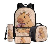 Dngkaoje Set di 4 zaini per la scuola per bambini con portapranzo, astuccio e copertura per bottiglia d'acqua, Ciambelle Kapybara, L11.02xW5.12xH17.32 inches, Set di zaini per la scuola