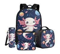 Dngkaoje Set di 4 zaini per la scuola per bambini con portapranzo, astuccio e copertura per bottiglia d'acqua, Pianeta Axololt, L11.02xW5.12xH17.32 inches, Set di zaini per la scuola