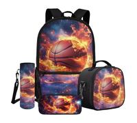 Dngkaoje Set di 4 zaini per la scuola per bambini con portapranzo, astuccio e copertura per bottiglia d'acqua, Flame Cool Football, L11.02xW5.12xH17.32 inches, Set di zaini per la scuola