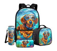 Dngkaoje Set di 4 zaini per la scuola per bambini con portapranzo, astuccio e copertura per bottiglia d'acqua, Cane da immersione, L11.02xW5.12xH17.32 inches, Set di zaini per la scuola