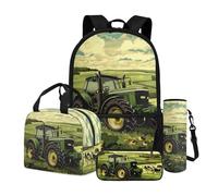 Dngkaoje Set di zaini per la scuola con stampa per bambini, ragazzi e ragazze, 4 in 1, per il rientro a scuola, Stile trattore agricolo