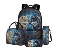 Dngkaoje Set di zaini per la scuola con stampa per bambini, ragazzi e ragazze, 4 in 1, per il rientro a scuola, Design con rete da sogno con
