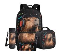 Dngkaoje Set di zaino per la scuola per bambini, ragazzi e ragazze, 4 in 1, con stampa e tasca frontale, Funny Kapybara Nero, L11.02xW5.12xH17.32 inches, Set di zaini per la scuola