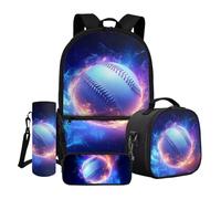 Dngkaoje Set di zaino per la scuola per bambini, ragazzi e ragazze, 4 in 1, con stampa e tasca frontale, Colorful Lightning Baseball, L11.02xW5.12xH17.32 inches, Set di zaini per la scuola