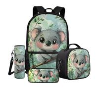 Dngkaoje Zaino scolastico per bambini, ragazze, ragazzi con portapranzo, astuccio portaborraccia, 4 pezzi, Verde Carino Koala, L11.02xW5.12xH17.32 inches, Set di zaini per la scuola