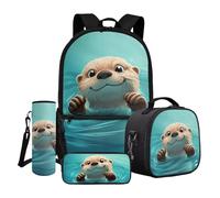 Dngkaoje Zaino scolastico per bambini, ragazze, ragazzi con portapranzo, astuccio portaborraccia, 4 pezzi, Lontra Nuotante Carino, L11.02xW5.12xH17.32 inches, Set di zaini per la scuola
