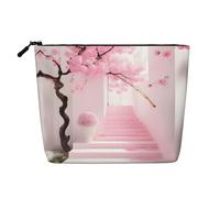 DngSer Borsa per il trucco in canapa finta con scala in fiore di ciliegio rosa - borsa da toilette da viaggio multifunzionale - accessori per il trucco, conservazione quotidiana - on-the-go!, nero,