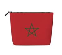 DngSer Borsa per trucchi in canapa artificiale con bandiera del Marocco, borsa multifunzione da viaggio, accessori per il trucco, per tutti i giorni, per viaggiare, colore nero, taglia unica, Nero ,