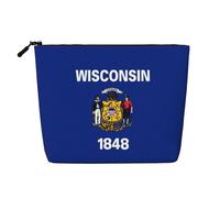 DngSer Wisconsin - Trousse da viaggio in finta canapa, con bandiera dello Stato, multifunzionale, accessorio per il trucco, per riporre tutti i giorni, nero, Taglia unica