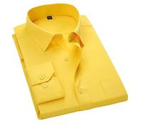 Dninmim Camicie Eleganti da Uomo, Camicie A Maniche Lunghe Slim Fit Casual, Top A Righe Oversize BS1203 Solid Yellow Asian 4XL Label 44