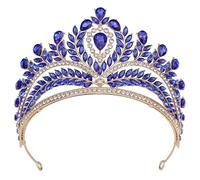 Dninmim Corona da donna Big Bride Tiara Corone per le donne Accessori per abiti da sposa per feste di nozze oro blu