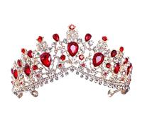 Dninmim Corone e diademi da donna con strass a goccia d'acqua vintage da sposa accessori per capelli gioielli rosso