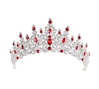 Dninmim Diademi da sposa con strass da donna, corone, copricapo, accessori per capelli, abito da sposa, gioielli, argento, rosso