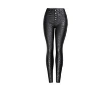 Dninmim Leggings femminili in pelle sintetica con bottoni in pelle leopardata a vita alta, Nero , XL
