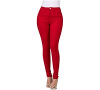 Dninmim Pantaloni a matita sottili elastici a vita alta da donna primavera autunno skinny casual jeans, Rosso, XL