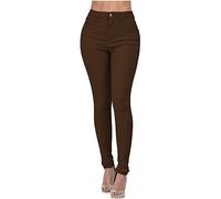 Dninmim Pantaloni a matita sottili elastici a vita alta da donna primavera autunno skinny casual jeans, Marrone, M