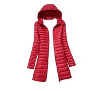 Dninmim Piumino leggero da donna invernale con cappuccio Slim cappotti Puffer parka soprabito, Rosso, S
