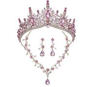 Dninmim Set di gioielli da donna con diademi e collana e orecchini per festa nuziale, compleanno, set di gioielli in oro Pnnrk