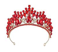 Dninmim Tiara da donna, corona da sposa, copricapo con strass, per feste di compleanno, colore oro e rosso