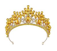 Dninmim Tiara da donna, corona da sposa, copricapo con strass, per feste di compleanno, colore oro giallo