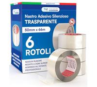 DNK TRADE 6 rotoli di nastro adesivo (trasparente) 50x66 per pacchi, cartoni, affrancatura, trasloco,Nastro adesivo a svolgimento silenzioso per imballaggio di pacchi e scatole