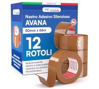 DNK TRADE Nastro Adesivo da Imballaggio Pacchi - 12 Rotoli di Nastro per Imballaggi 50mm x 66m Silenzioso Resistente all'Acqua - Colore Avana