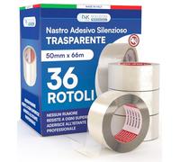 DNK TRADE Nastro Adesivo da Imballaggio Pacchi - 36 Rotoli di Nastro per Imballaggi 50mm x 66m Silenzioso Resistente all'Acqua - Colore Trasparente