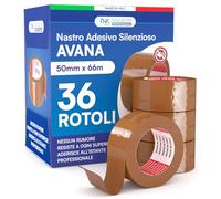 DNK TRADE Nastro Adesivo da Imballaggio Pacchi - 36 Rotoli di Nastro per Imballaggi 50mm x 66m Silenzioso Resistente all'Acqua - Colore Avana