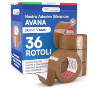 DNK TRADE Nastro Adesivo Per Imballaggi Pacchi 36 pcs 50mm×66m Nastro da Imbalaggio Silenzioso Resistente all'Acqua. (AVANA)