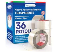 DNK TRADE Nastro Adesivo Trasparente da Imballaggio Pacchi 50mm x 66m Silenzioso Resistente all'Acqua Sigilla e Protegge Scatole per Traslochi e Spedizioni - 36 Rotoli