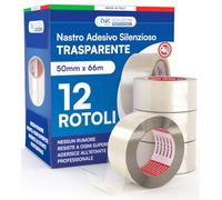 DNK TRADE Nastro Adesivo Trasparente da Imballaggio Pacchi 50mm x 66m Silenzioso Resistente all'Acqua Sigilla e Protegge Scatole per Traslochi e Spedizioni - 12 Rotoli