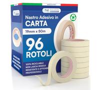 DNK TRADE Nastro Carta 19mm x 50m per Imbianchini Carta Gommata Professionale Riciclabile per Mascheratura Pittura e Imbiancatura - 96 Rotoli