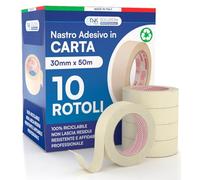 DNK TRADE Nastro Carta 30mm x 50m per Imbianchini Carta Gommata Professionale Riciclabile per Mascheratura Pittura e Imbiancatura - 10 Rotoli