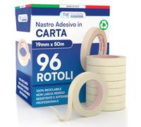 DNK TRADE Nastro Carta Professionale 19mm x 50m per Imbianchini Carta Gommata Riciclabile per Mascheratura Pittura Imbiancatura - 96 Rotoli
