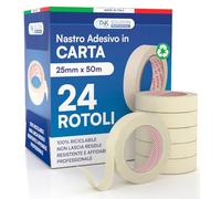 DNK TRADE Nastro di Carta - 24 Rotoli di Nastro da Imbianchini 25mm x 50m - Carta Gommata Professionale 25x50 Riciclabile per Mascheratura Pittura e Imbiancatura