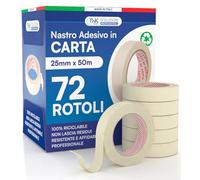 DNK TRADE Nastro di Carta - 72 Rotoli di Nastro da Imbianchini 25mm x 50m - Carta Gommata Professionale 25x50 Riciclabile per Mascheratura Pittura e Imbiancatura