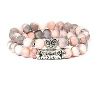 DNSBOND 2pcs gufo rosa zebra perline braccialetto pietra lavica coppia distanza braccialetti elastici per donne uomini, 19cm, Pietra, Agata