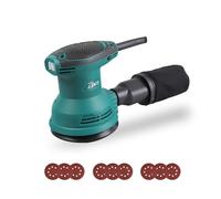 DNT Levigatrice eccentrica 380 W, 125 mm, 6 velocità strumento elettrico professionale, nero e turchese Levigatrice Orbitale per Legno per la levigatura del legno