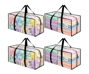 Dntorx 4 sacchetti da 90 l, resistenti al trasloco trasparenti, grandi con chiusura lampo, pieghevole, per trasloco, campeggio, biancheria da letto, vestiti, 4 pezzi