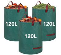 Dntorx Gartensack 3x120L, Stabiler Gartenabfallsack mit Griffen Selbststehend Laubsack Wasserdicht Faltbar Wiederverwendbar aus Polypropylen-Gewebe 150GSM für Grünschnitt Gras Laub Gartenabfälle