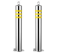 Dntum Solidi dissuasori di parcheggio con serratura, confezione da 2 dissuasori riflettenti per vialetti, segnaletica in metallo, in acciaio inox, palo, 650 x 76 mm