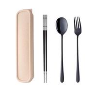 Do Buy Acciaio Inossidabile Posate Nero Set di Posate Portatile/Bacchette+Cucchiaio+forchetta+Biodegradable Plastica Scatola Adatto per All'aperto Viaggio Campeggio Picnic Scuola Ufficio Pranzo