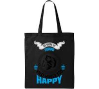 Do More of What Makes You Happy Fishing Borsa tote in cotone ecologico naturale nero, Nero , Taglia unica